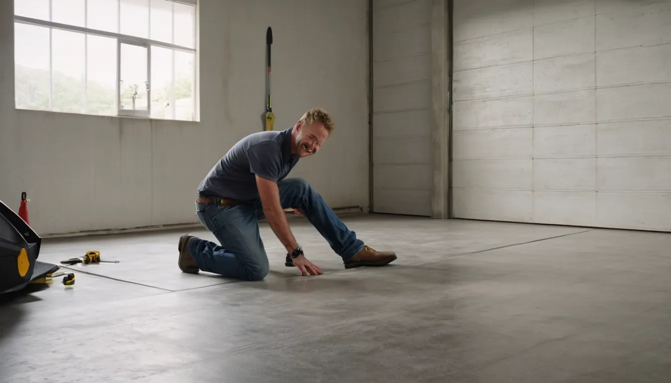 A provider checking a concrete garage slab in the Firestone area